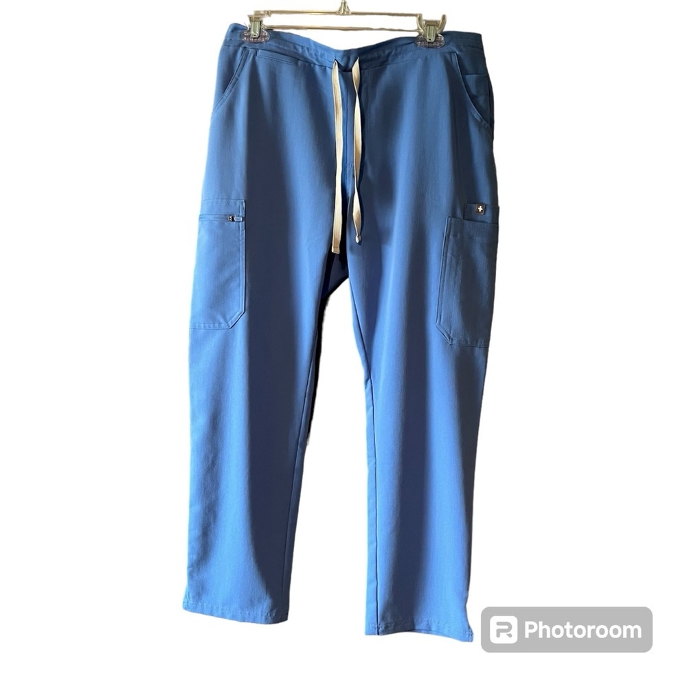 FIGS Technical Collection Scrub Pants Blue Drawstring Zip‎ Pockets